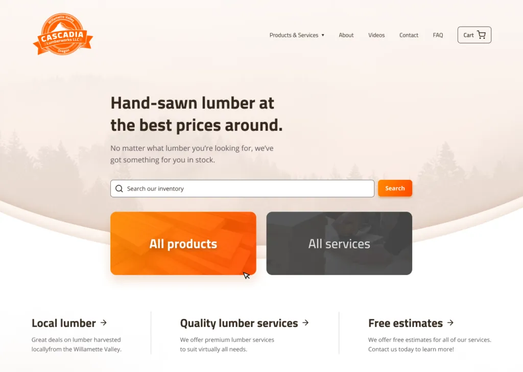Cascadia Lumberworks website designed by IEQ Technology