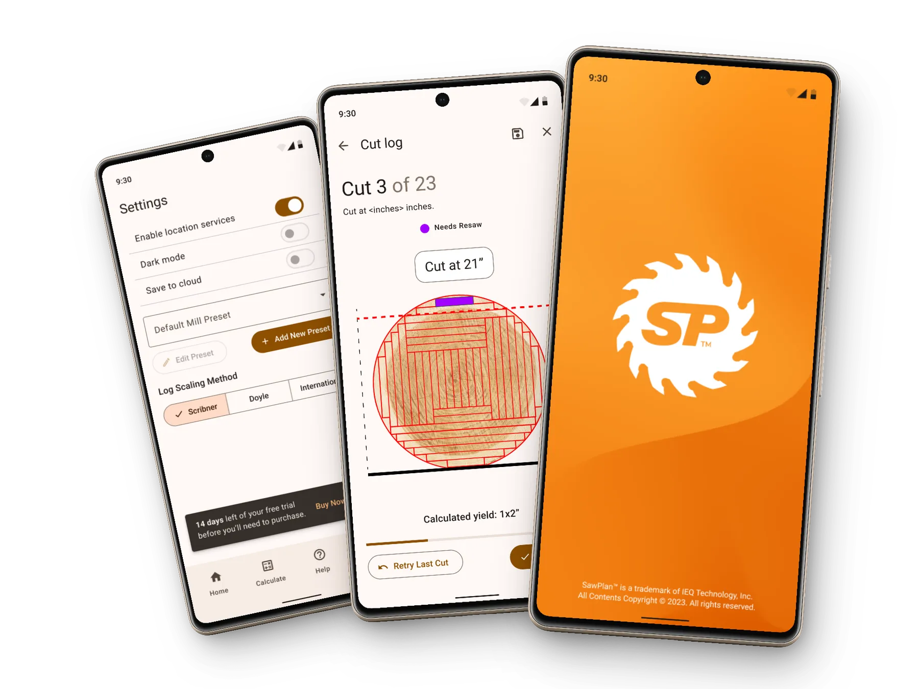 SawPlan mobile app screens